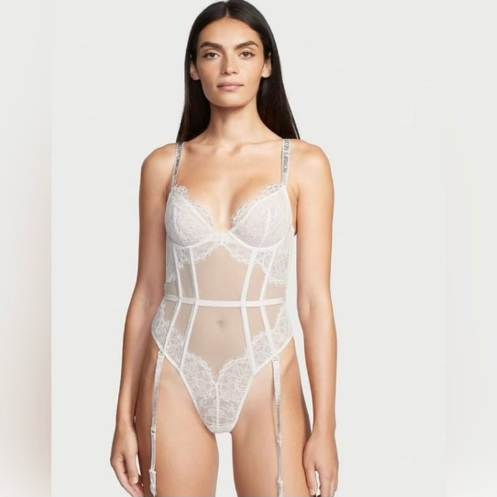 New! Victoria's‎ Secret Sheer White Lace Blind Bodysuit Small